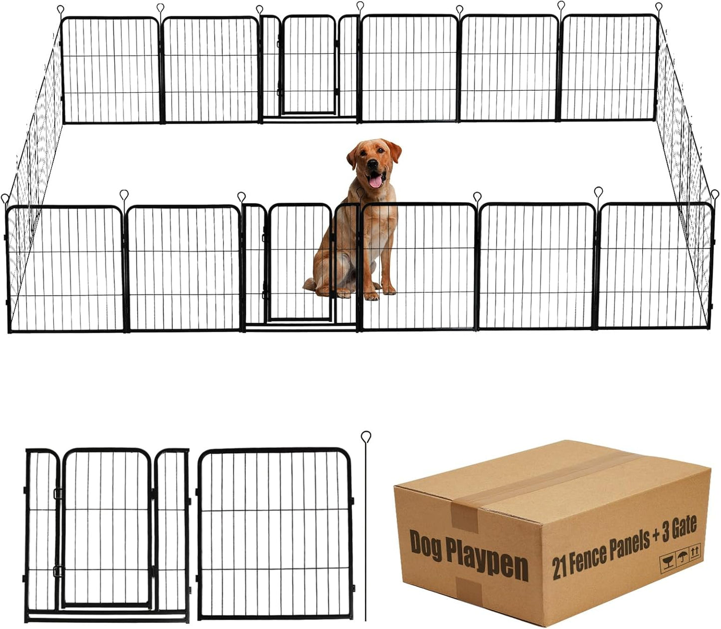 Dog Playpen,24 32 40 48 in(H) Pet Fence Outdoor for Rv Camping,Garden Fence Small Animal Barrie for Yard,11Ft(L)-56Ft(L) Black Metal Temporary Fencing
