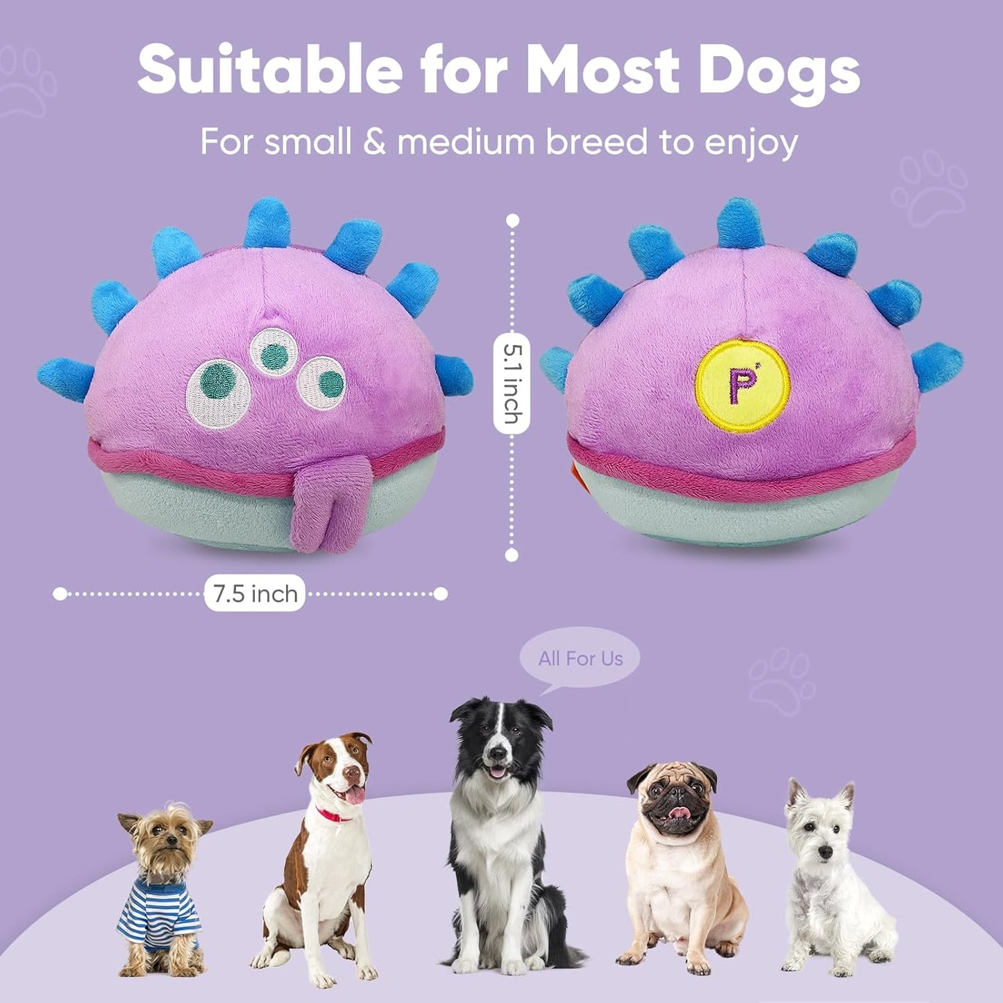 Petbobi Interactive Dog Toys for Boredom - Moving Dog Toy for Stimulating Play, Pet Plush Squeaky Ball for Small Medium Breeds with 4 Batteries, Jolly Jelly Bobby