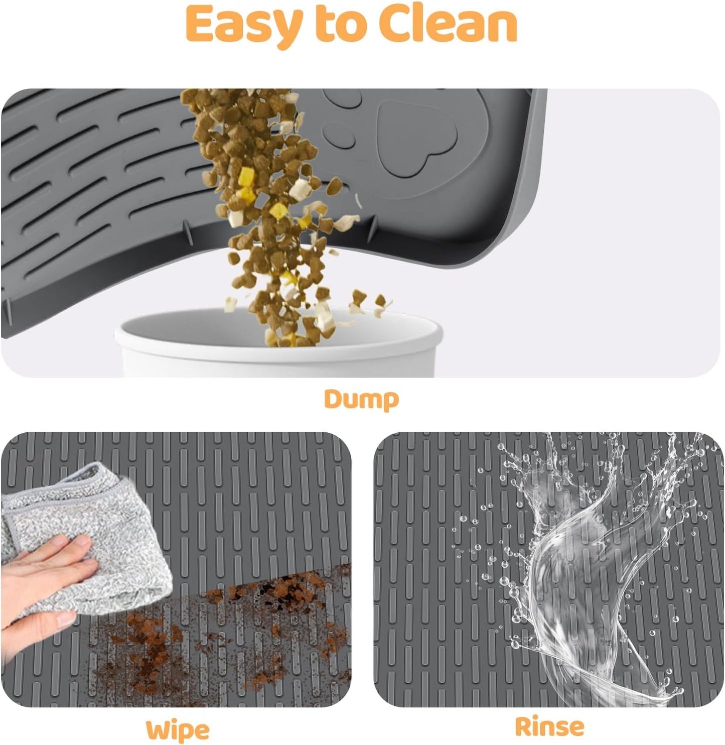 Dog Food Mat, Extra Large 40" x 28" Silicone Pet Feeding Mat with Raised Edge Pet Placemat for Small, Medium, and Large Pets Non-Slip, Easy to Clean (Dark Grey)