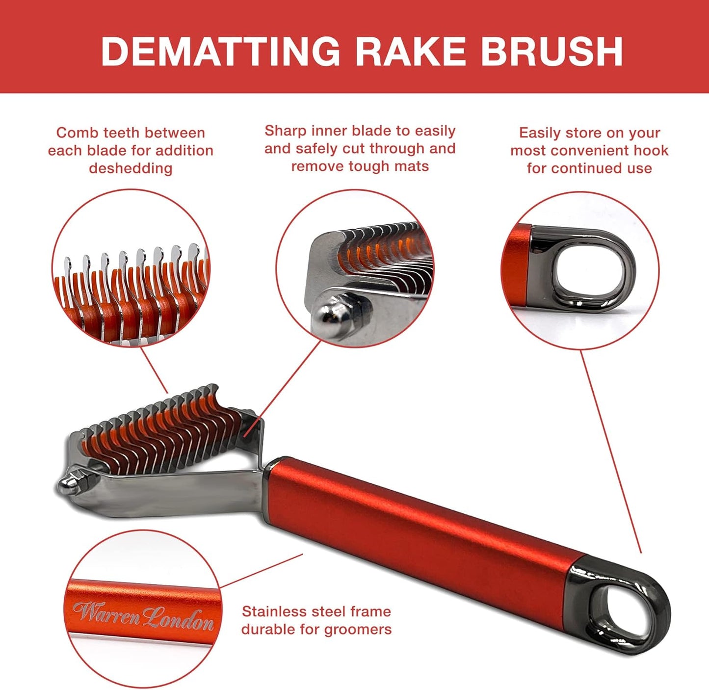 Warren London 10-in-1 Dog Spray & Rake Brush Combo | Detangles, Softens & Reduces Shedding | 16oz After Bath Spray + Dematting Rake | $40 Value – Now $29.99