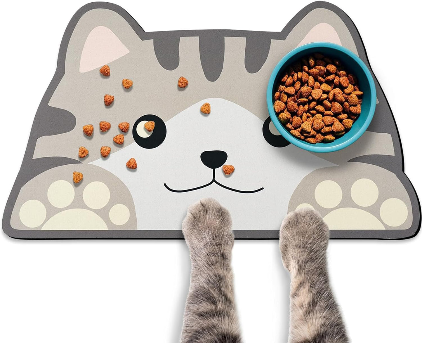 Grey Cat Food & Water Mats - Absorbent Pet Feeding Placemats 17.7 * 9.8 inch