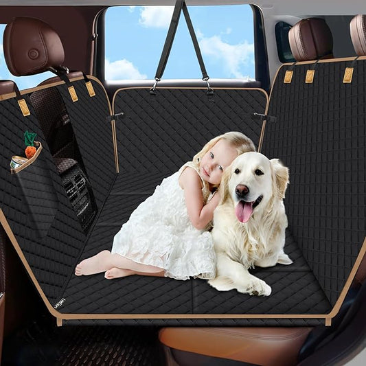 Dog Car Seat Cover for Back Seat, Dog Car Bed Cover with Hard Bottom, Backseat Extender Hammock for Mid-Sized Truck/SUV 8 Panels - Black