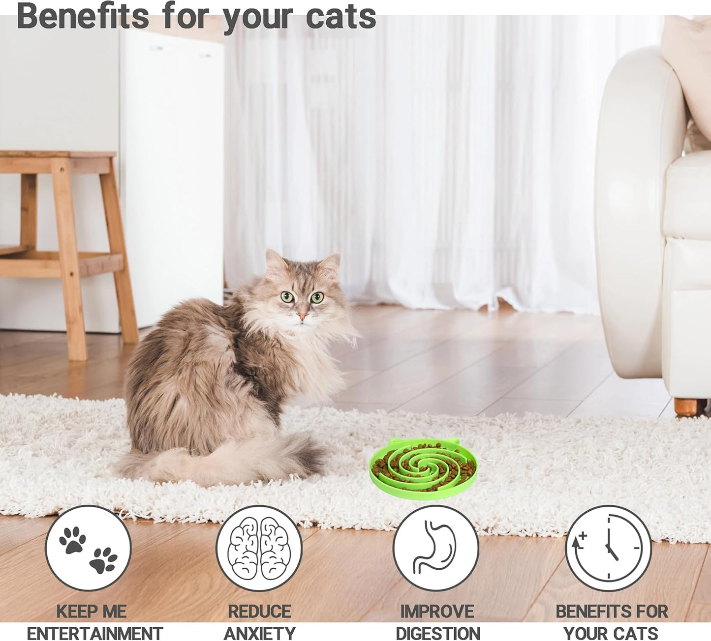 Slow Feeder Cat Bowl, Easy to Clean Silicone Bowl, Ideal for Dry and Wet Food (Orange and Cyan)