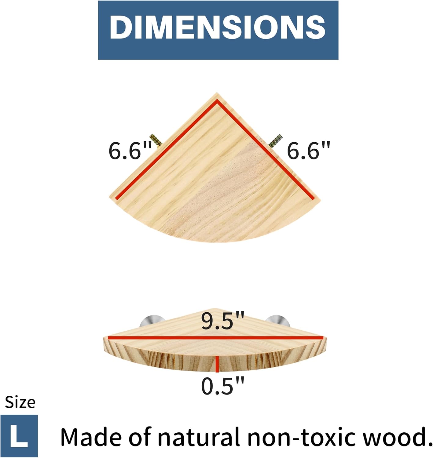 Bird Perch Corner Stand for Bird Cage Corner Platform Wood Bird Perches Corner Shelf Rest for Birds Parrots Cockatiels and Other Animal Pet Cages (Wood, Flat - Large)