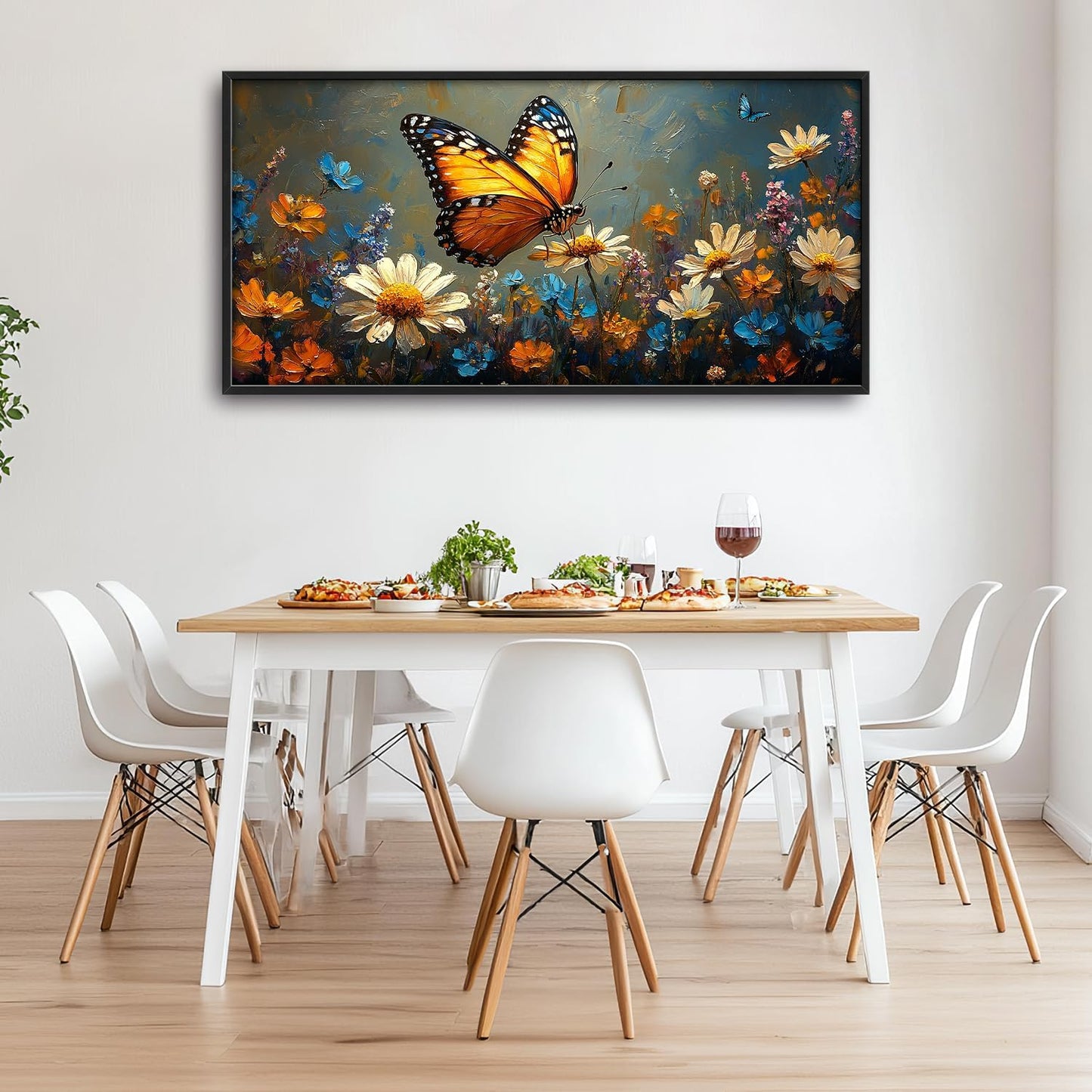 Large Butterfly Daisy Wall Art for Living Room, Floral Landscape Canvas Oversized Wall Decor, Flower Scenery Aesthetics Framed Pictures Painting Print Artwork for Bedroom Office 60"L x 30"W