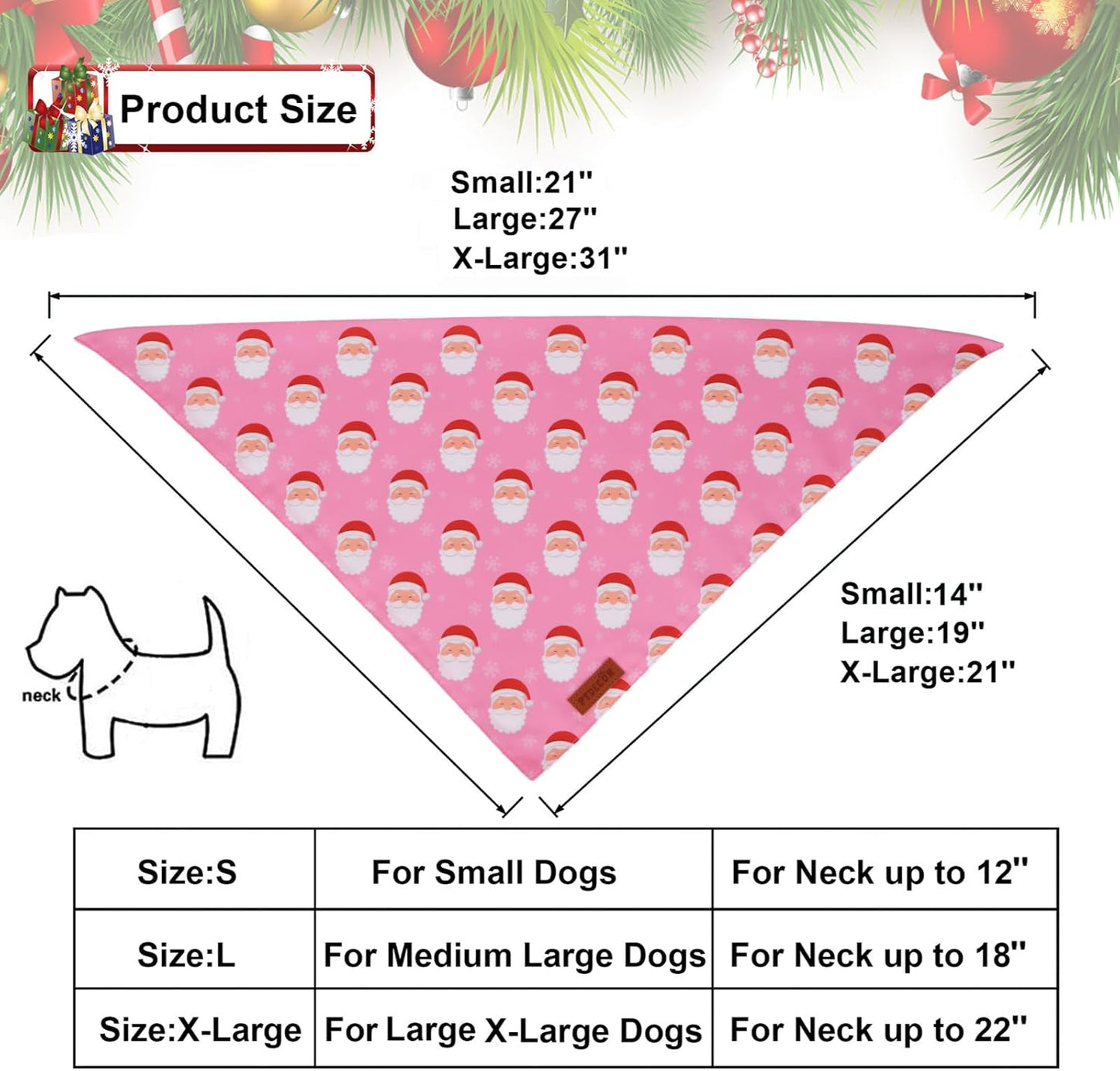 PTDECOR Christmas Dog Bandana, Santa Snowman Design Reversible Holiday Pet Scarf, Pink Triangle Fit Female Christmas Bandanas for Extra Large Dogs (X-Large)