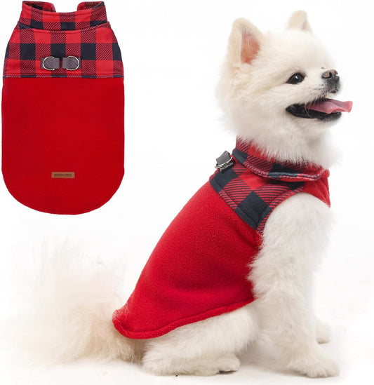 EXPAWLORER Fleece Dog Sweater - Classic Plaid Dog Jacket, Winter Coat Vest with 2 D-Rings for Leash, Pet Cold Weather Clothes, Sweatershirt for Boy or Girls
