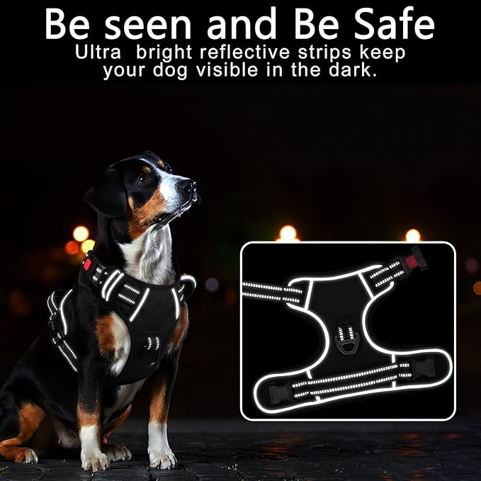 Timos Dog Harness, 3 Snap Buckles No-Pull Soft Padded Dog Vest with 2 Metal Leash Clips, Adjustable Reflective No Choke Pet Harness with Easy Control Handle for Small Dogs,Black,S