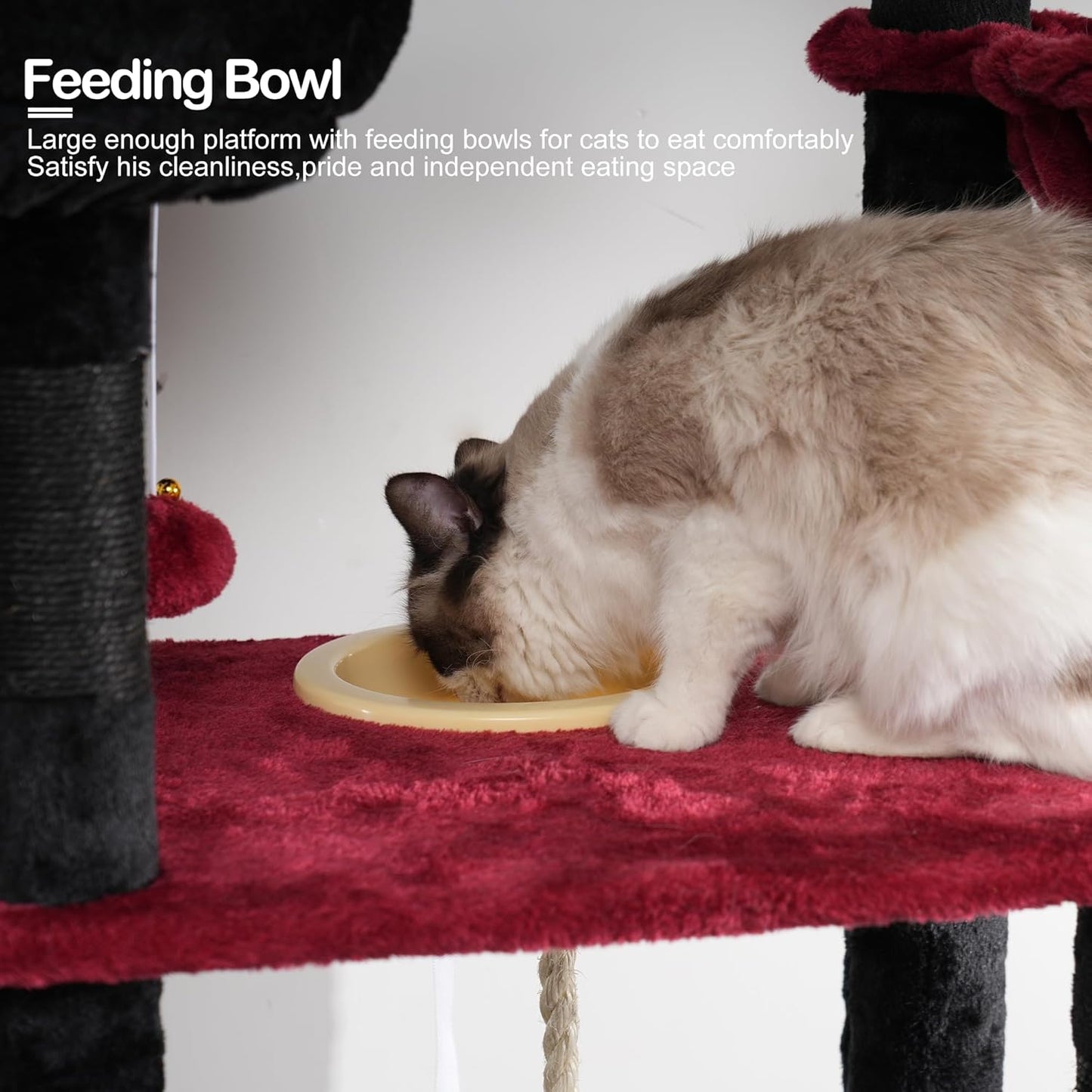 Heybly Tall Cat Tree, 78-inch Multi-Level Cat Tower for Indoor Cats, 2 Widened Plush Perches Cat Condo with Scratching Board and Big Caves, Black and Red HCT033BR