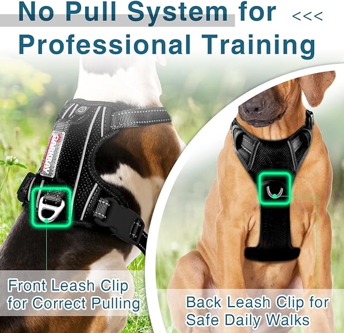 BARKBAY Dog Harness No Pull with ID Tag Pocket - Heavy Duty, Reflective, Easy Control for Large Dogs(Black,S)