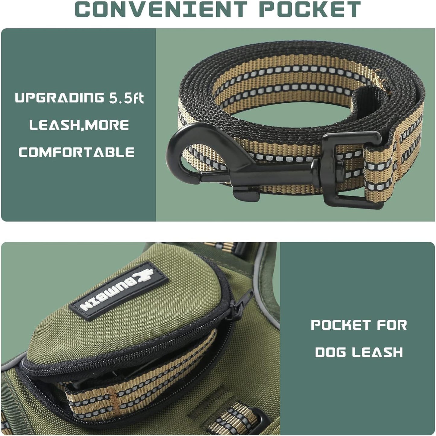 No Pull Dog Harness for Large Dogs, Adjustable No Choke Pet Vest with Dog Leash Fit Smart Reflective Pet Walking Harness for Training Easy Control Soft Handle Green XL