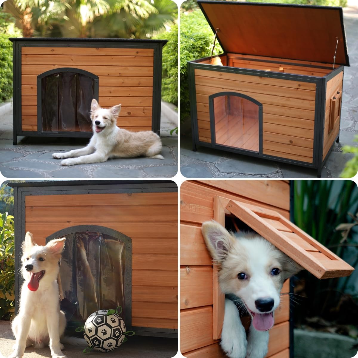 Dog House Outdoor Weatherproof 34.3" L Chew Proof Outside Dog Kennel for Small Medium Dogs with Strong Metal Chew Proof Frame Raised Design
