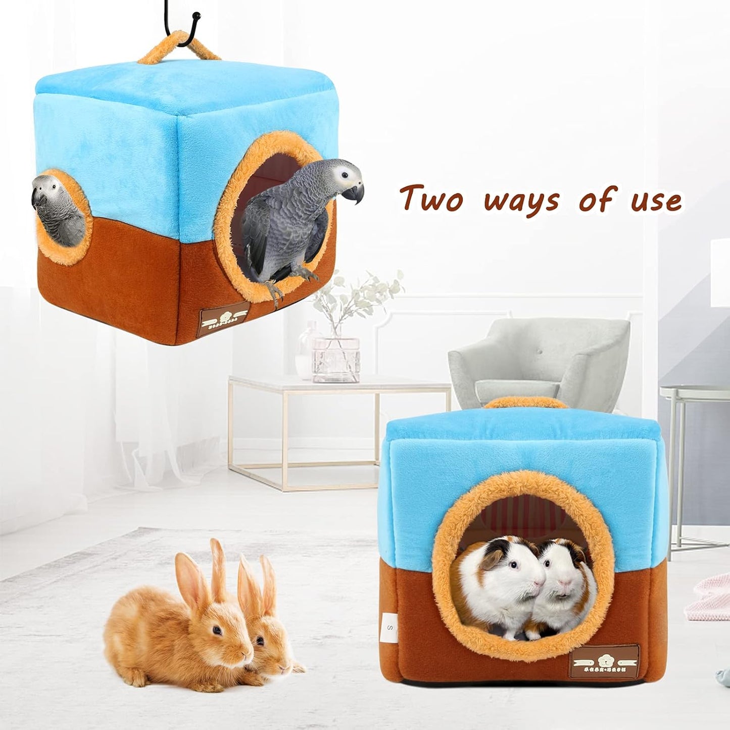 Large Size Parrot Nest House - Winter Warm Bird Snuggle Hut Hanging Birds House Cage Hideaway Cave Bed for Large Birds Amazon Parrots African Grey Cockatoos Macaws