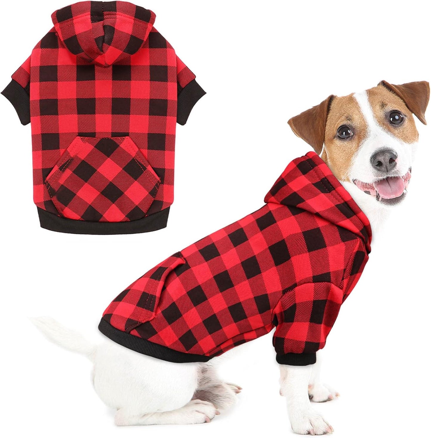 Dog Hoodie Sweater Red Buffalo Plaid Pet Clothes Warm and Soft Breathable Cozy Medium Pet Hoodie Dog Sweaters for Medium Dogs with Pocket(M)
