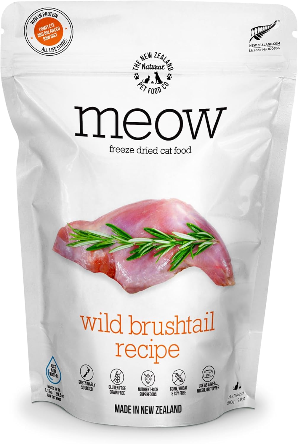 Meow Freeze Dried Cat Food - Wild Brushtail Recipe, High Protein Cat Treats, Meals & Toppers,Dry Cat Food,9.9 oz