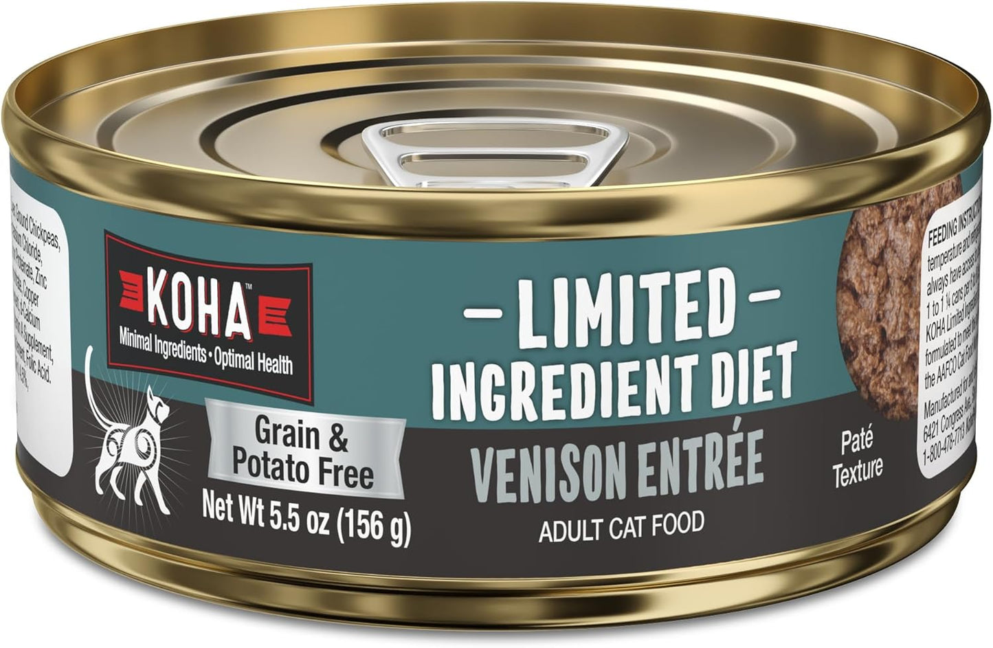 KOHA Limited Ingredient Diet Venison Paté for Cats - Single Meat Cat Food for Sensitive Stomachs - Paté Venison Cat Food with No Fillers - 5.5 oz Pack of 24