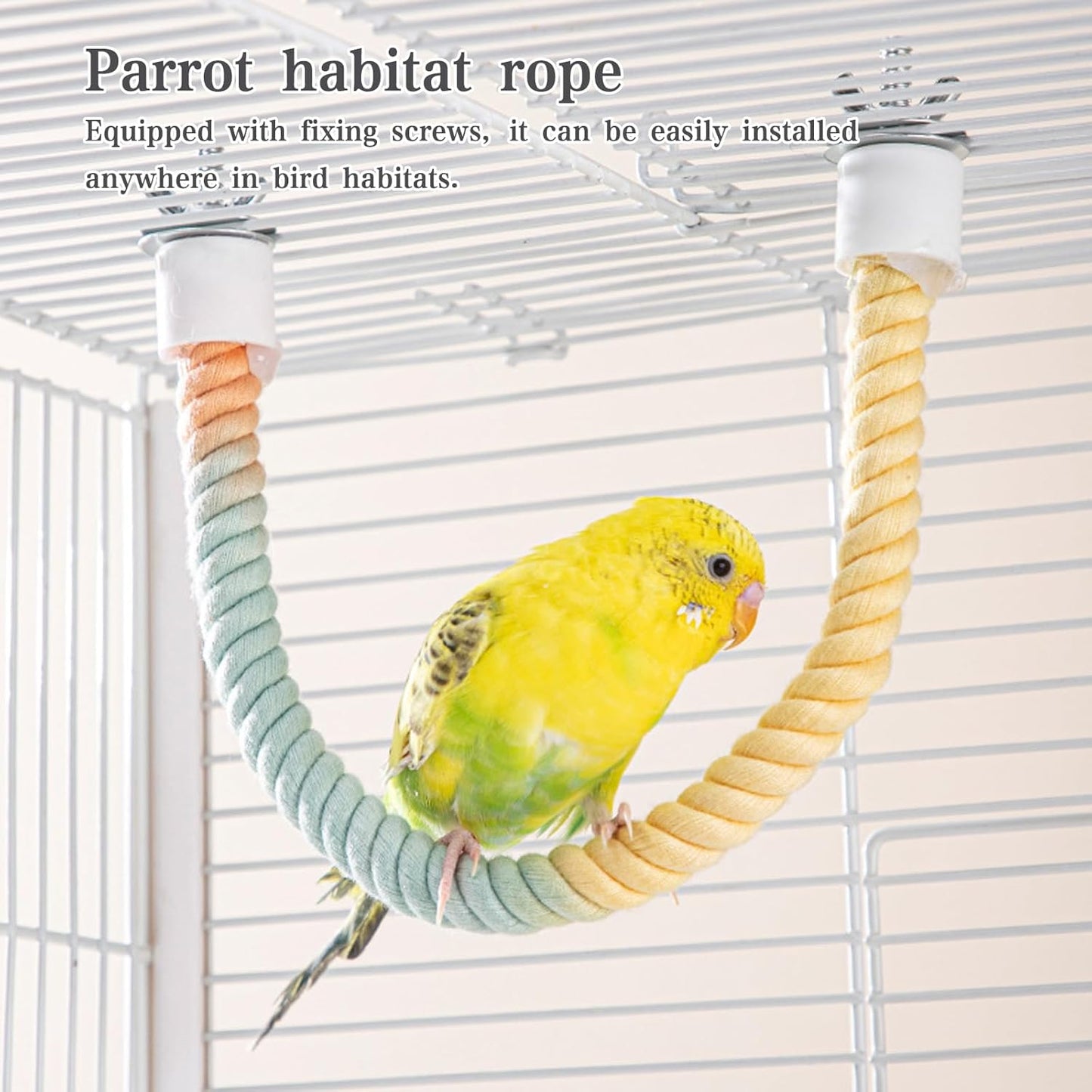 2pcs Gradient Colorful Bird Rope Perch Stand,Bird Cage Climbing Rope Toys Accessories,Bendable Climbing,Parakeet Lovebirds Cockatiels Budgies Play (15.7'',39.3'')