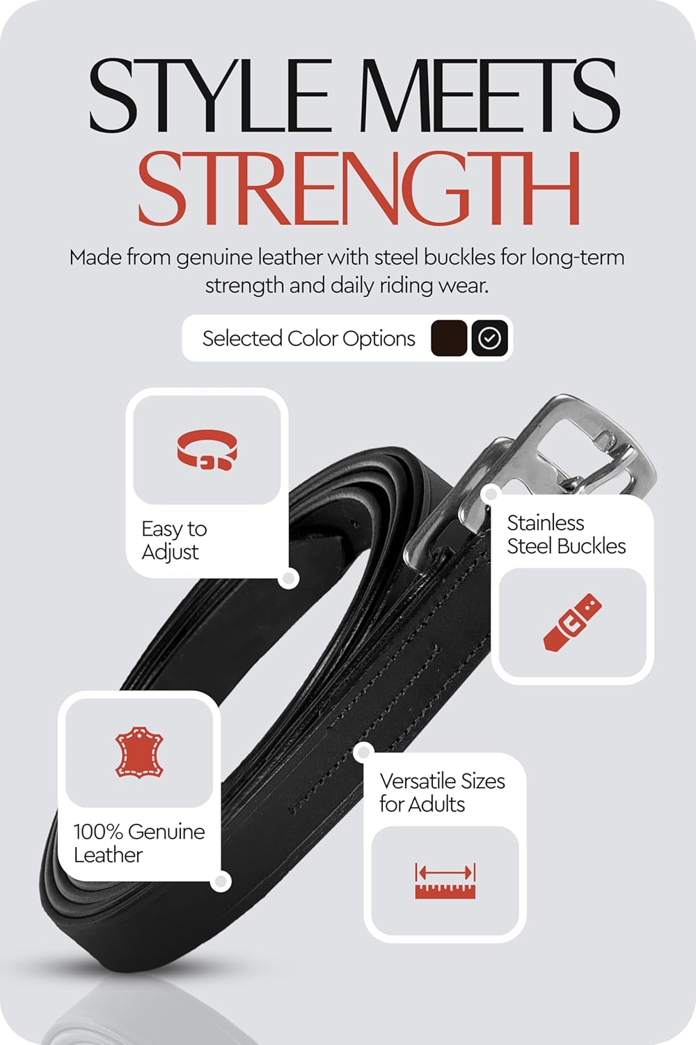 HORZE Genuine Leather English Riding Stirrup Leathers Pair | Adult Sizes