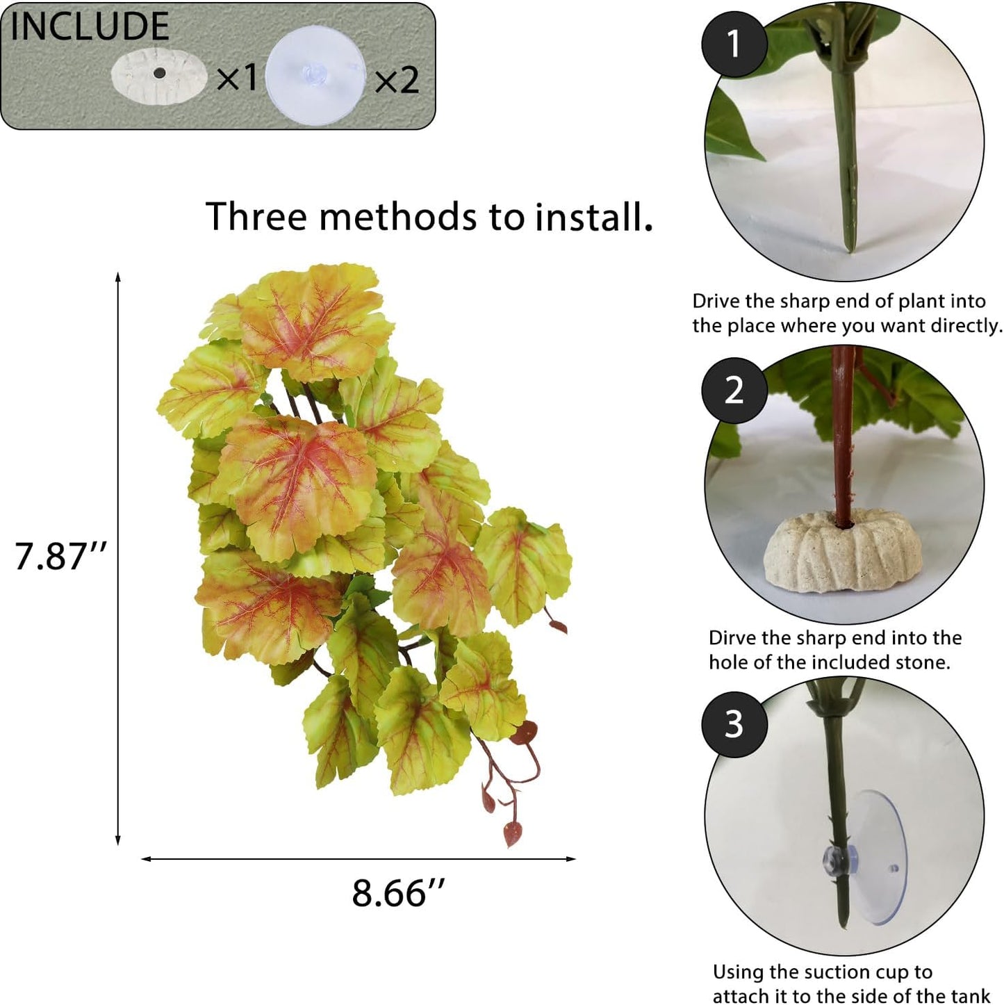 IBWell Fake Reptile Plants for Terrarium, Decor, Turtle Tank with Suction Cup