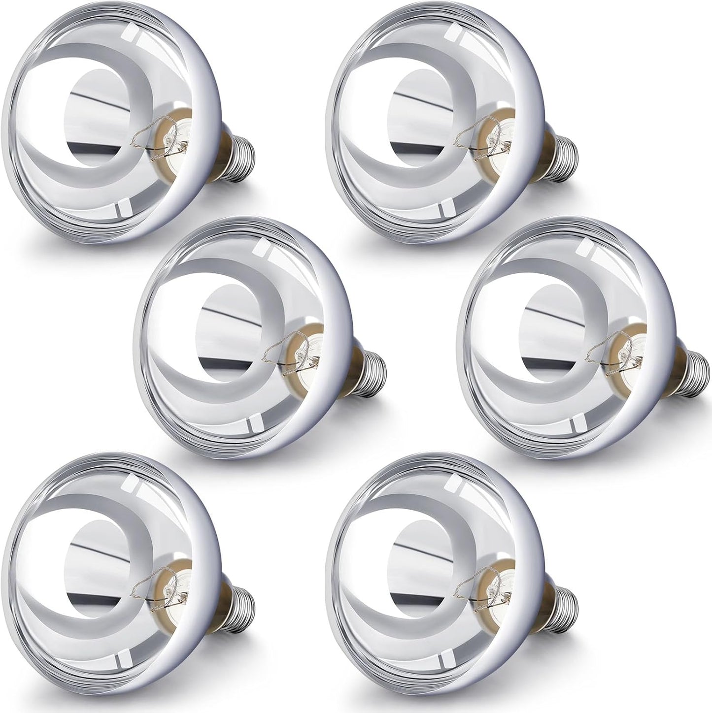 VIHOSE 6 Pack 250 Watt Heat Lamp 120v R40 Heat Lamp Bulbs Glass Incandescent Light Bulbs Incandescent Heating Lightbulbs for Reptiles Chicks Food Puppies Bathroom, Use E26 Base (Silver)