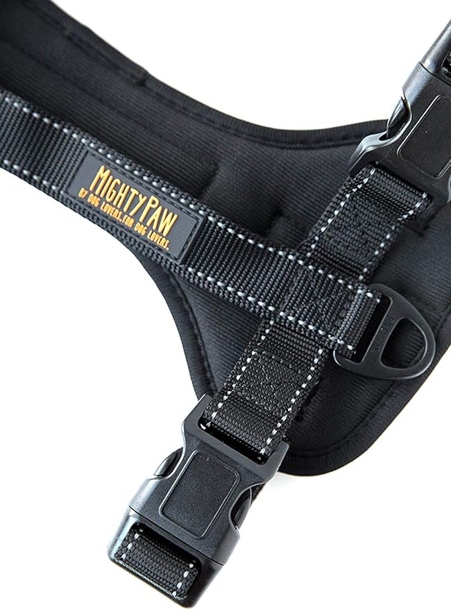 Mighty Paw Dog Car Harness - Vehicle Safety Gear - 2 Leash Attachment - Adjustable Straps - Reflective Stitching - Soft Padding - Standard Harness Functionality - No Pull Front Leash Attachment - S