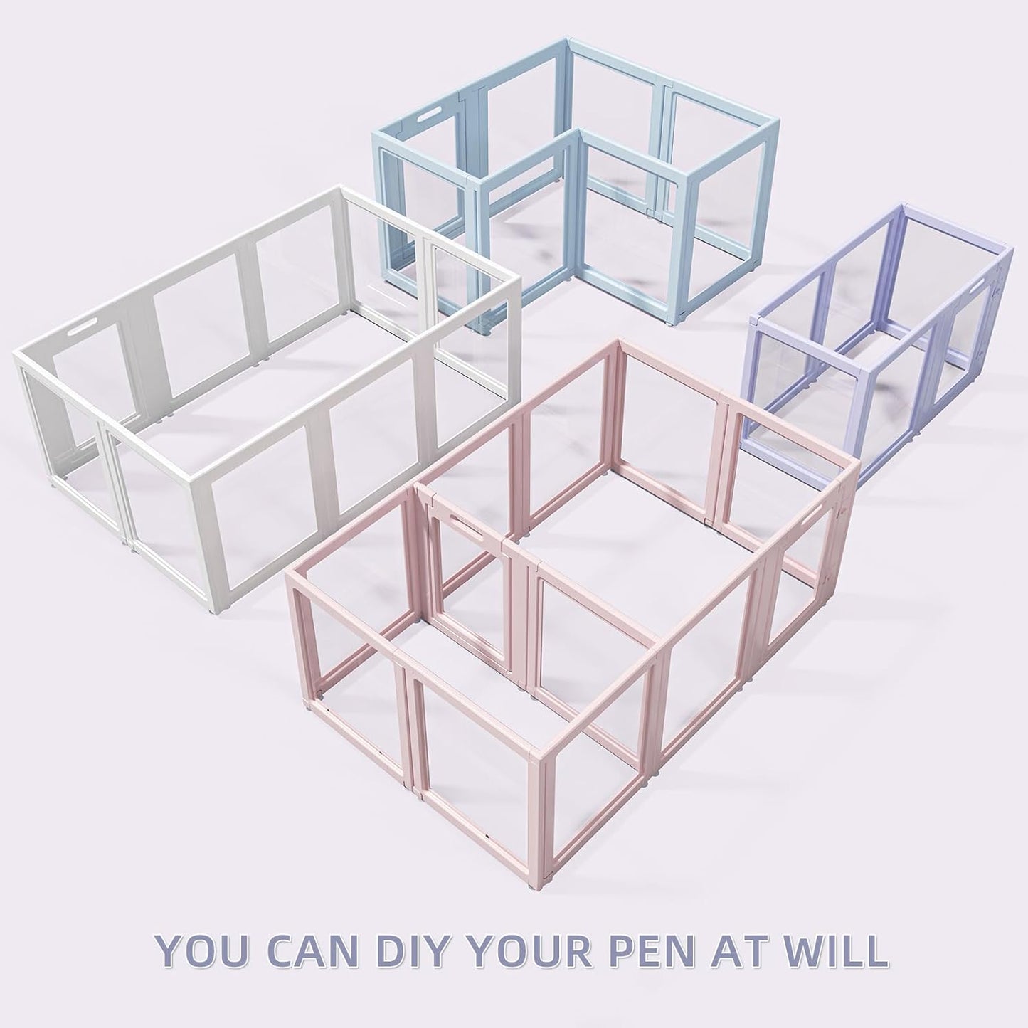 DIY Clear Acrylic Dog Playpen House,Quick Easy Assembly and Disassembly,Strong Floor Suction,Indoor and Outdoor Use,Easy Cleansing Puppy Fence (Skin Pink, 30.3" H, 10PCS)