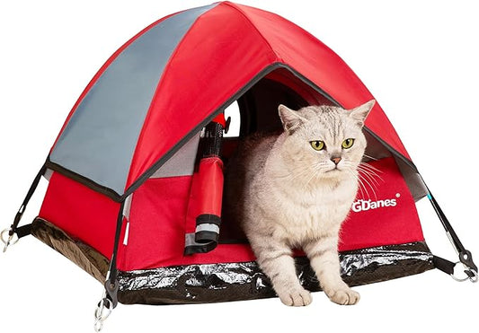 GDanes Cat House Portable Indoor/Outdoor Red Cat Tent for Cats and Small Dogs with Soft Pad