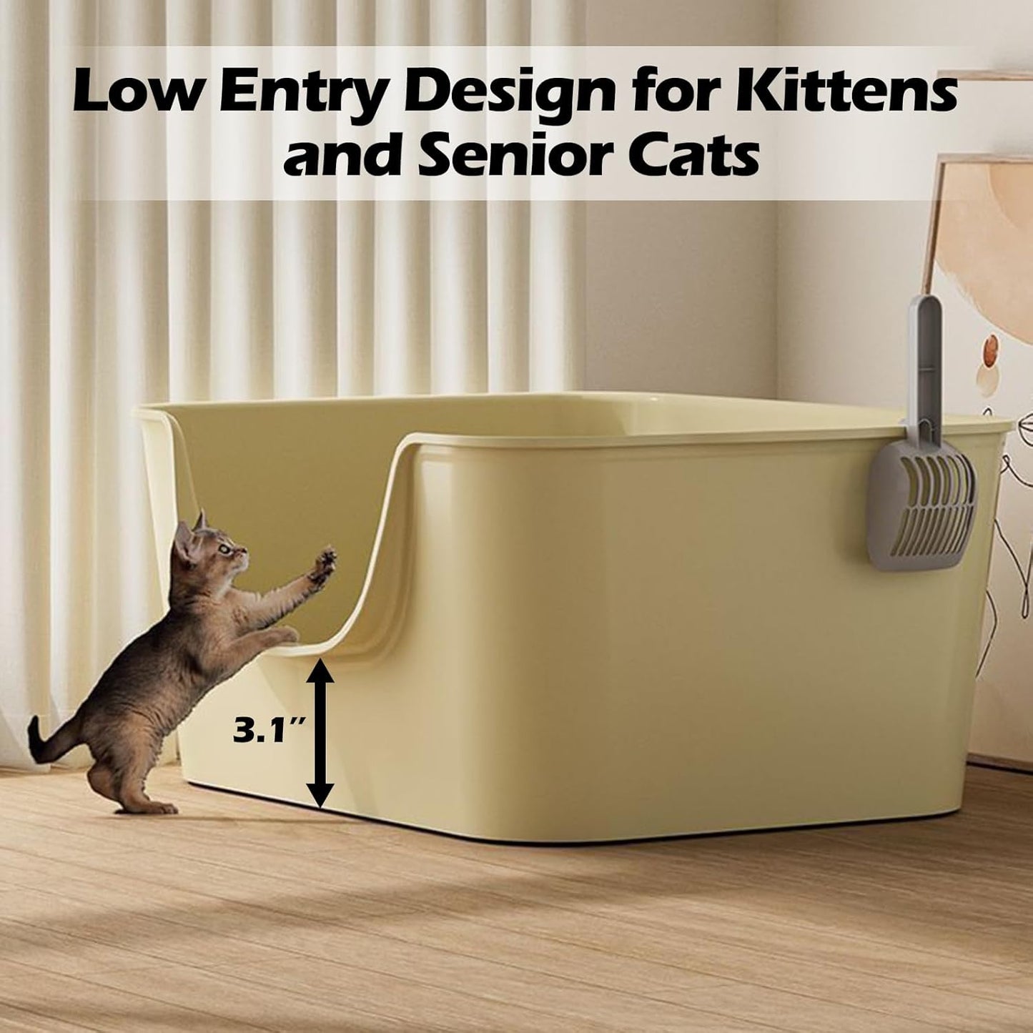 Small Cat Litter Box with High Sides,Cat Boxes for Indoor Cats,Cat Litter Pan for Kitty,Litter Box with Low Entry,Easy to Clean,Anti-Splashing (Yellow)