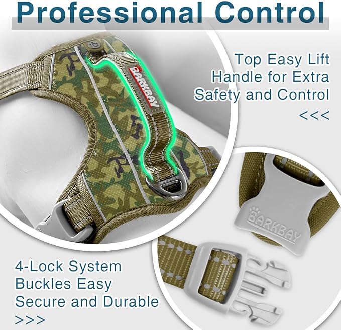 BARKBAY Dog Harness No Pull with ID Tag Pocket - Heavy Duty, Reflective, Easy Control for Large Dogs(Camo,L)