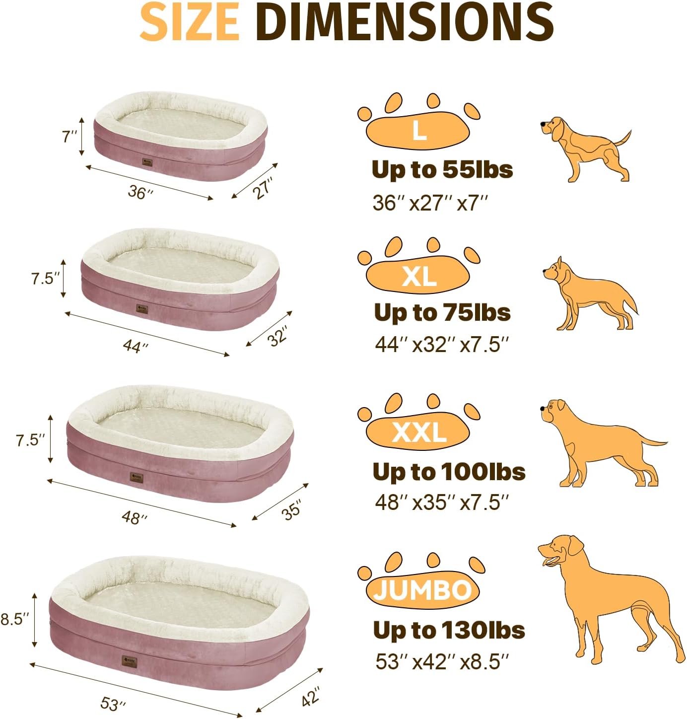 Orthopedic Waterproof Large Memory Foam Dog Bed: Washable Dog Bed with Bolsters - XXL Orthopedic Removable Cover for Medium Large Sized Pet - Non-Slip Bottom - Pink
