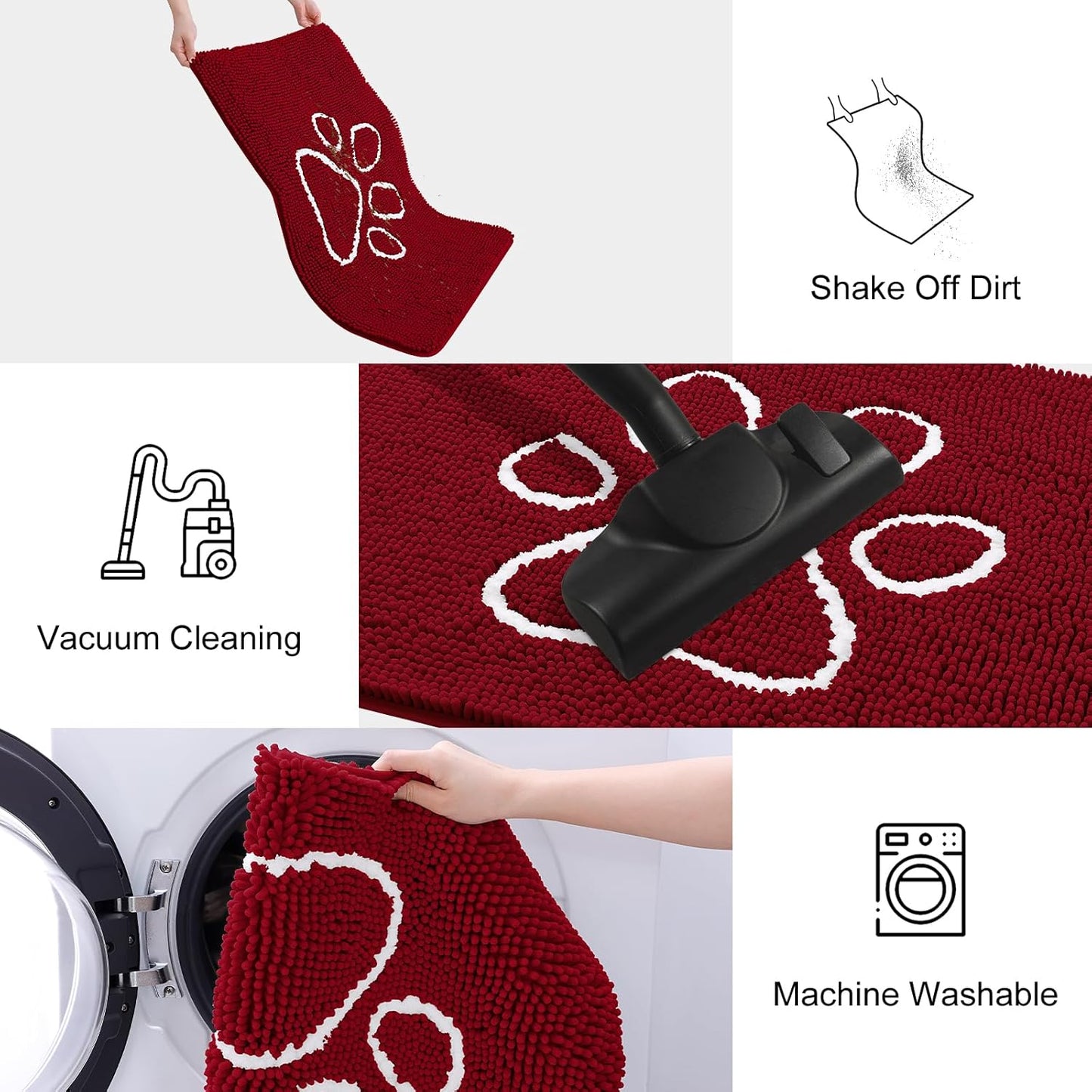 Smiry Dog Door Mat for Muddy Paws, Absorbent Dirt Trapper Non Slip Quick Dry Washable Chenille Mat for Mud Dogs, Entry Rug for Indoor and Outdoor (24x16 Inches, Red)