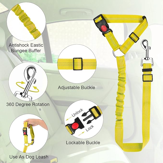 BWOGUE Pet Dog Cat Seat Belts, Car Headrest Restraint Adjustable Safety Leads Vehicle Seatbelt Harness (1 Pack)