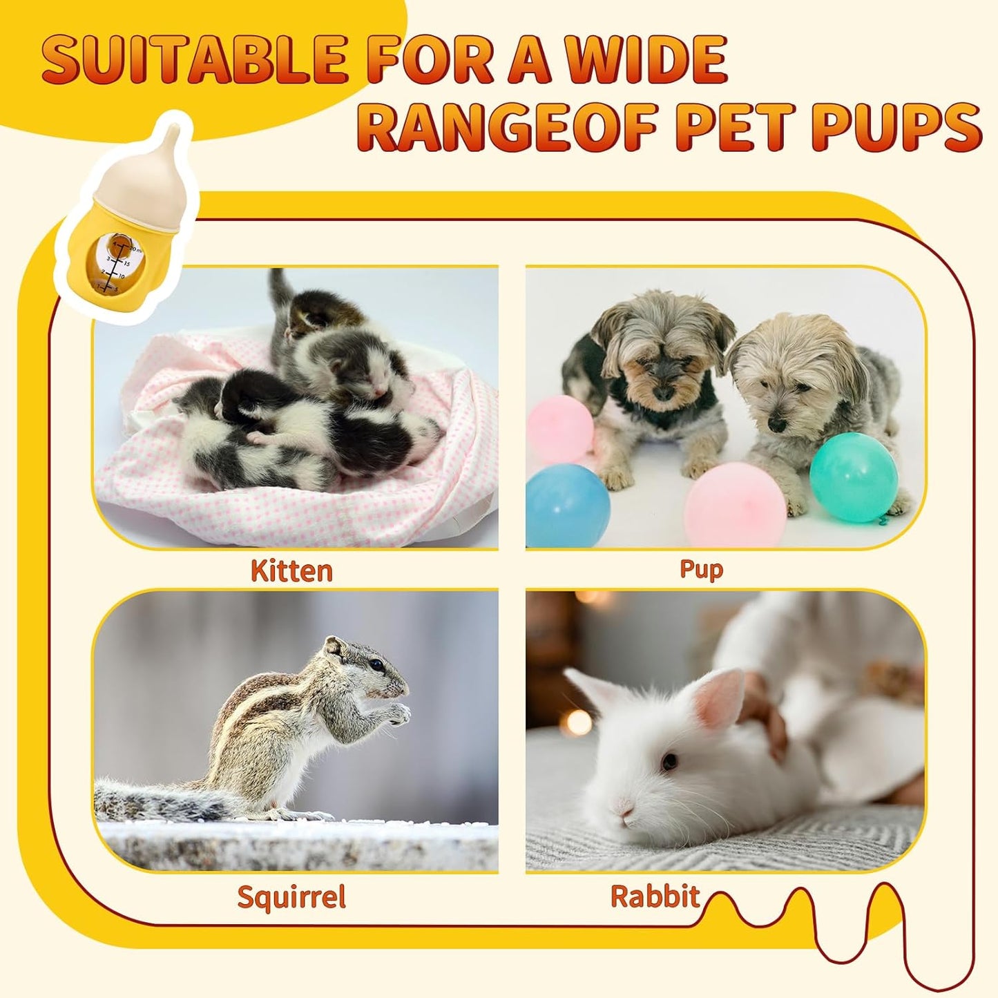 Kitten Bottle Feeding Kit for Nursing, Silicone Nipple Anti-Choking Puppy Bottle, YITOBA Small Clear Scale Puppy Feeder for Nursing Newborn Cats Dogs Pets (20ml)