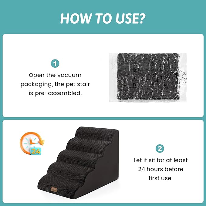 Extra Wide Dog Stairs 19.7" Width, Large Pet Step for Small Medium Dog, Puppy or Cat, Ramp for High Bed or Car, High Density Foam Ladder, Stable, 5 Step, 19.7x33x22.4 inch, Black