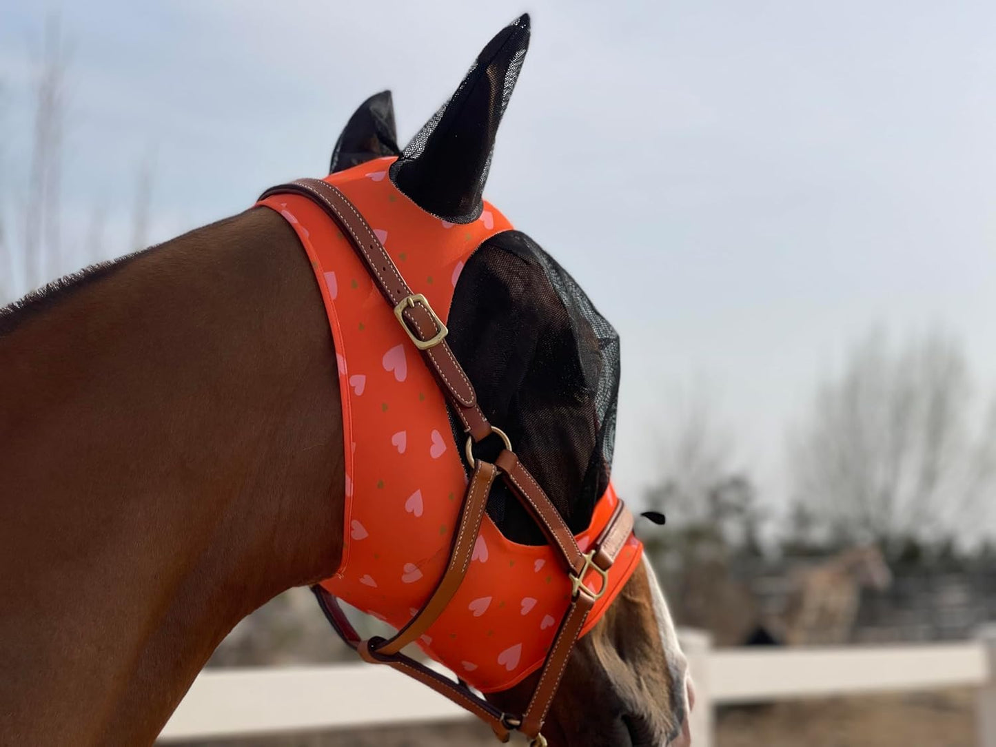Horse Fly Mask Super Comfort Horse Elasticity Fly Mask with Ears We Only Make Products That Horses Like… (Orange, M)