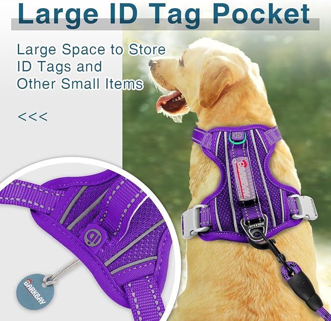 BARKBAY Dog Harness No Pull with ID Tag Pocket - Heavy Duty, Reflective, Easy Control for Large Dogs(Purple,XL)