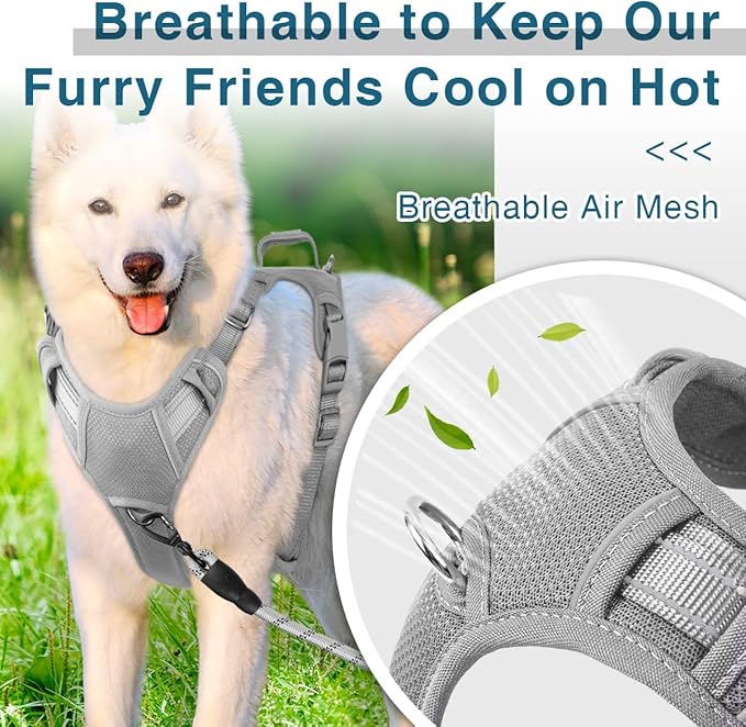 BARKBAY Dog Harness No Pull with ID Tag Pocket - Heavy Duty, Reflective, Easy Control for Large Dogs(Grey,S)