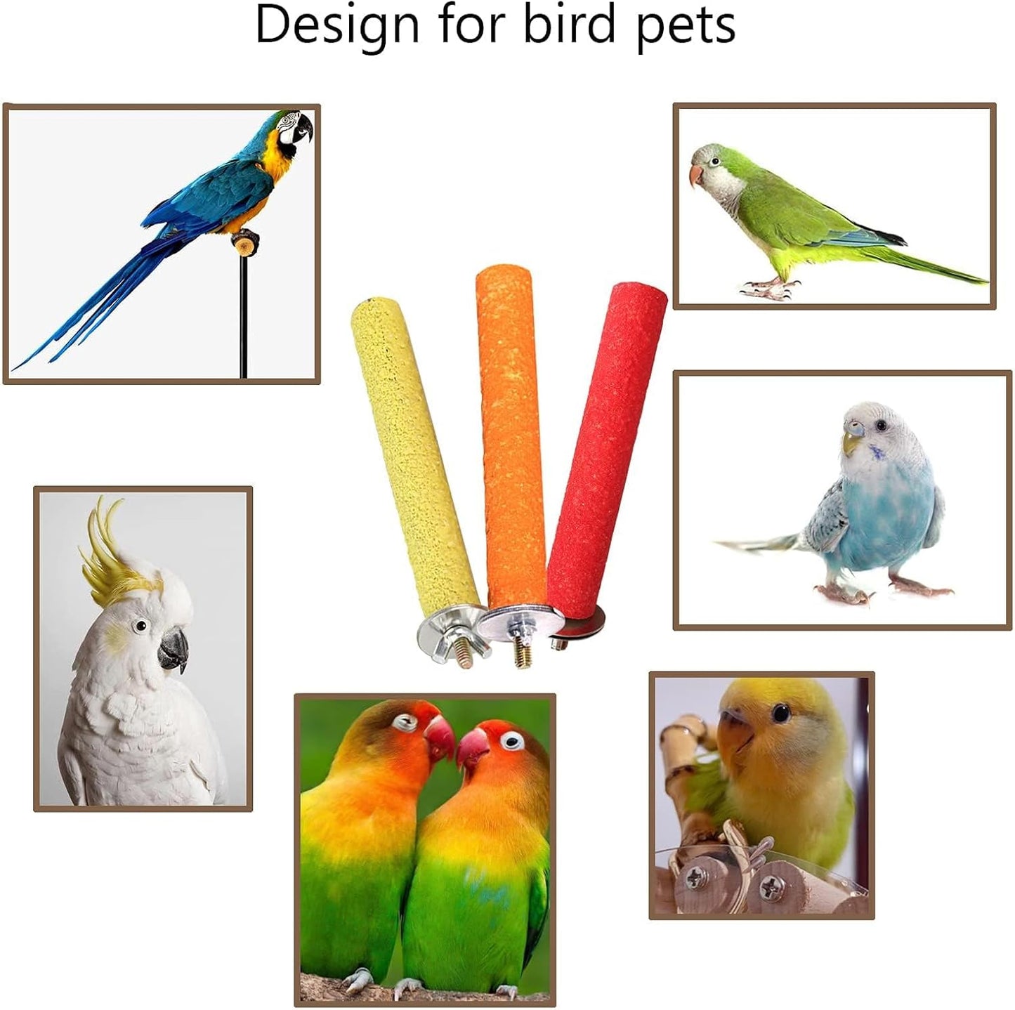 Hamiledyi Bird Perches for Cage Grinding Sand Bird Perches 8pcs Claw Trim Cage Perches Stand for Starlings, Parakeets Lovebirds Canaries Green Cheeked Conures (0.78 in Diameter)