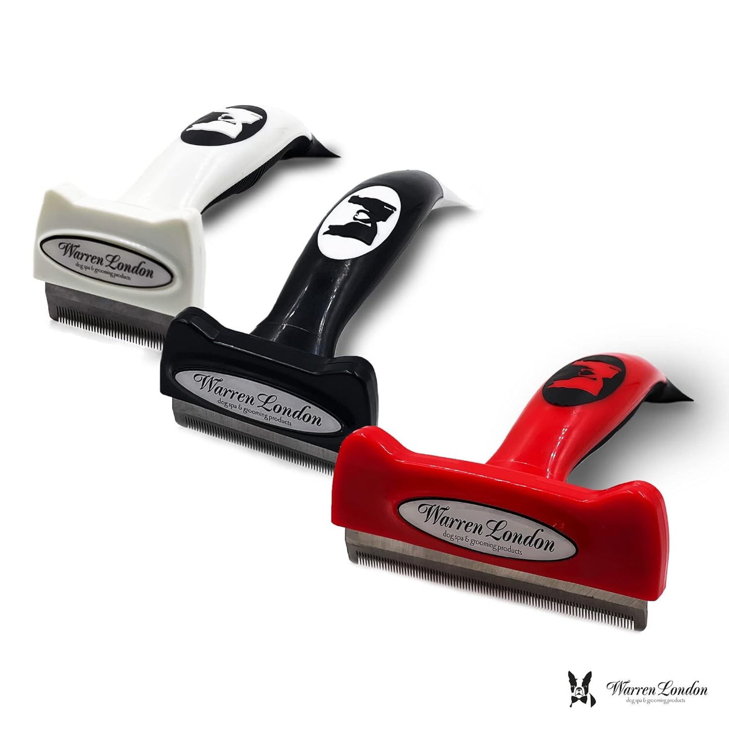 Warren London Deshedding Brush for Dogs – Small Long-Hair | Stainless-Steel Undercoat Rake Reduces Shedding Up to 95% | Gentle Skin-Safe Comb, Quick-Clean Release, Non-Slip Ergonomic Grip