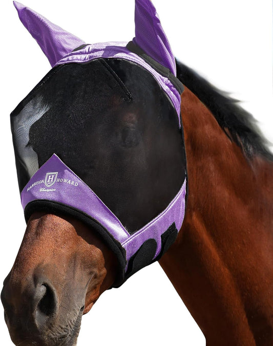 Harrison Howard Pro Luminous Horse Half Face Fly Mask Large Eye Space with Ears UV Protection for Horse Gentle Lavendar L