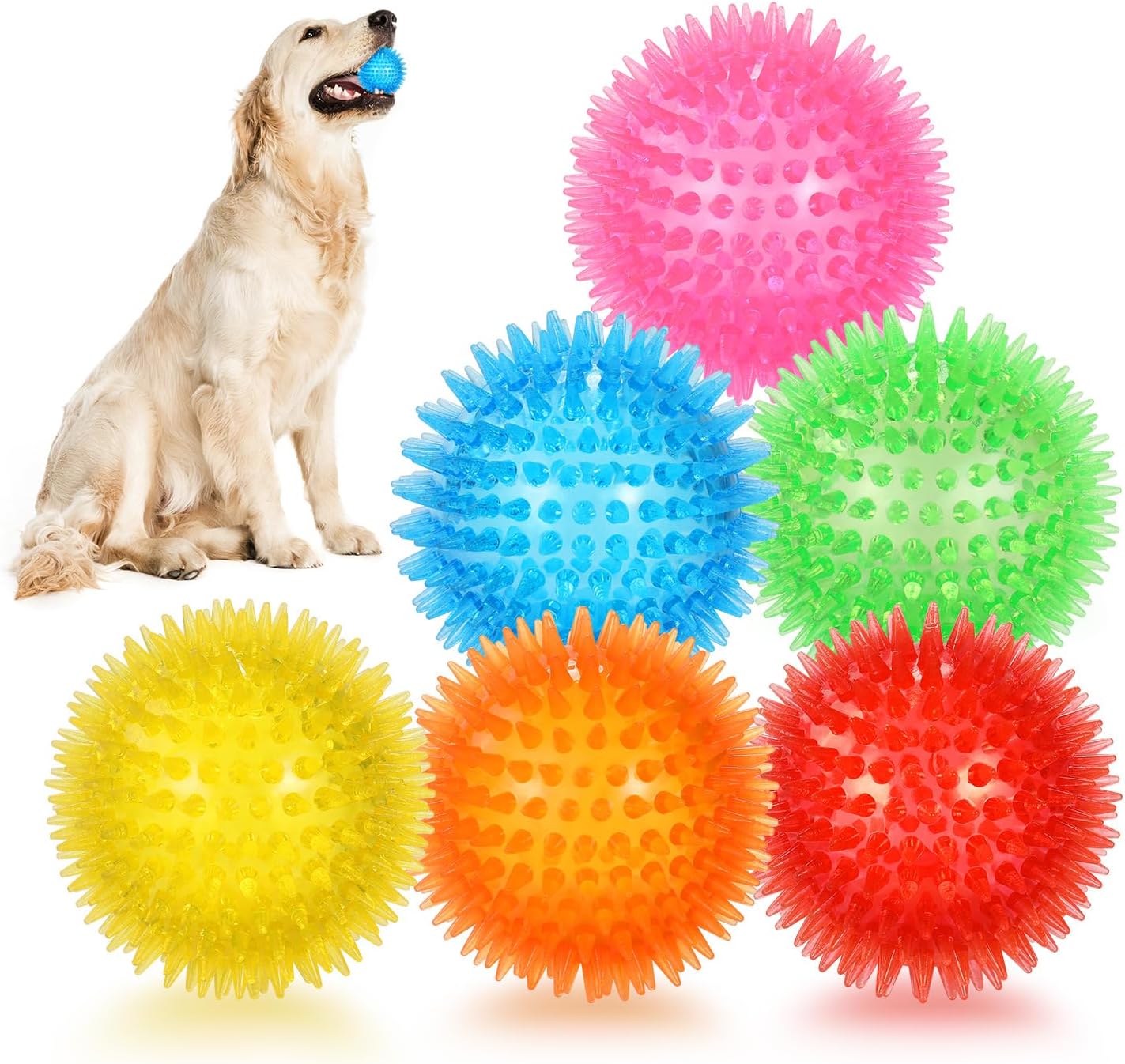 petizer 6 Pack 2.5” Squeaky Dog Toy Balls, Floating Dog Pool Balls, Spiky Dog Balls, Durable Interactive Fetch Toys for Puppy, Dog Chew Toys for Teething (2.5"", Small Dog), Set of 6