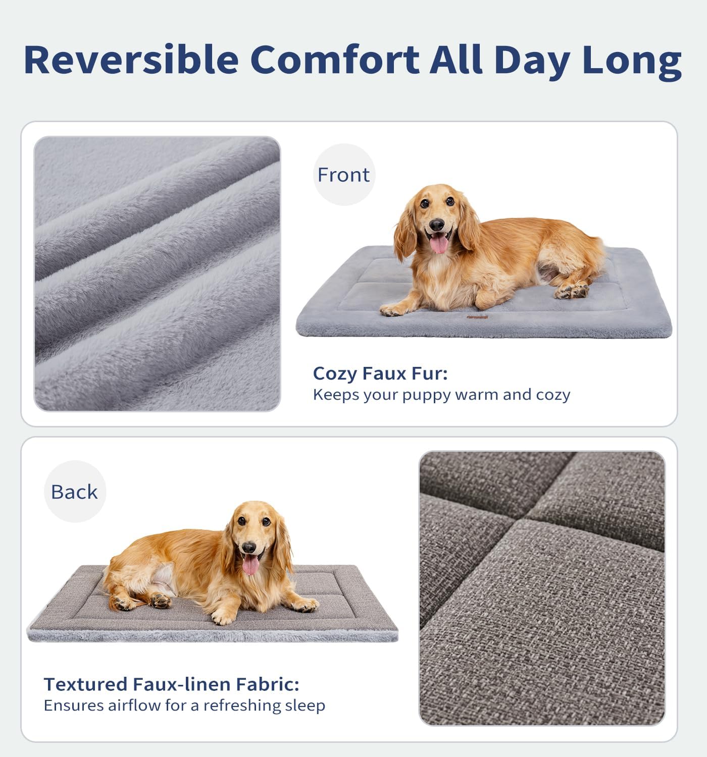 Made4Pets Dog Crate Pad Bed for Large Dogs, Washable & Reversible, Anti-Slip Kennel Mat for Cozy Sleeping, Soft Fluffy Dog Bed for Indoor & Outdoor Use, 44"x32", Gray