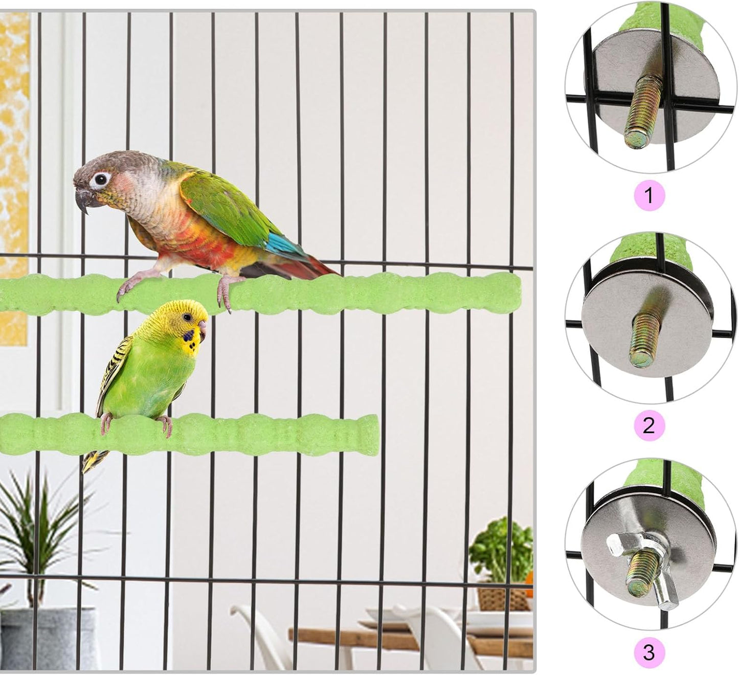 Hypeety 2PCS Bird Wood Perch Stand Parrot Paw Grinding Stick Toy Pet Bird Cage Stand Platform for Bird Parrot Budgies Parakeet Cockatiels Cage Accessories (7in/10in) (Green)