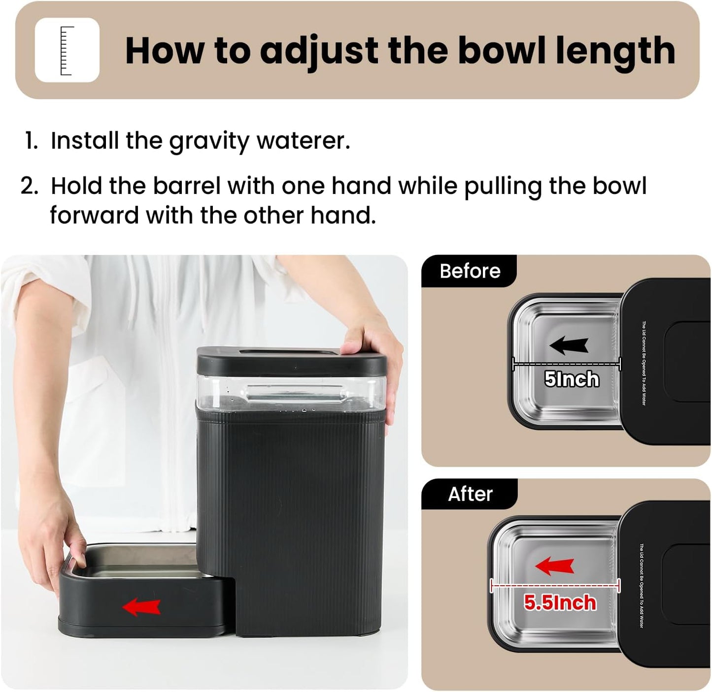 Gardner Pet Automatic Dog Water Dispenser Gravity Waterer with Stainless Steel Bowl Water Dispenser 6.5L Large Capacity Water Feeder for Dogs Cats Pets, BPA-Free Noise-Free (White, 6.5L)