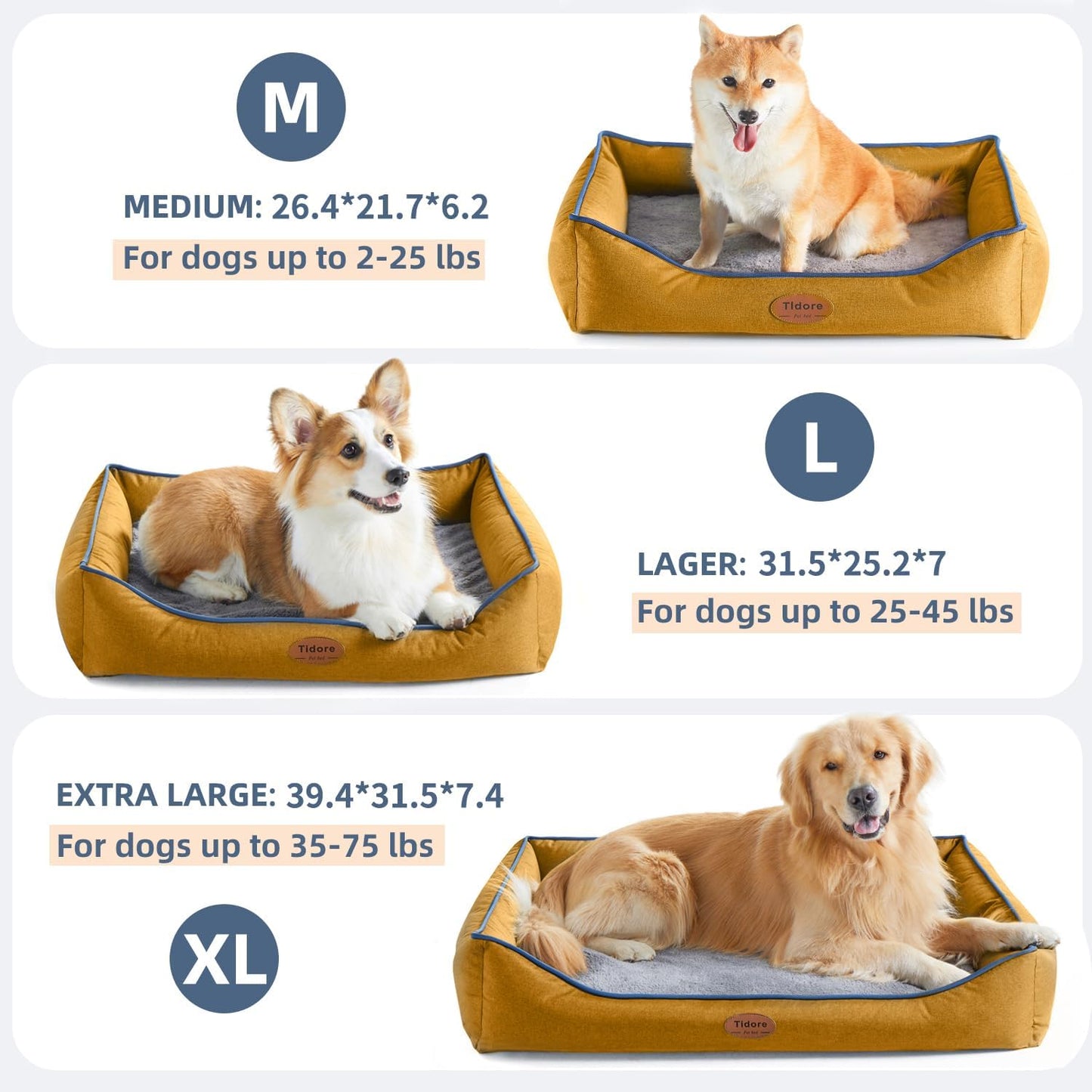 Orthopedic Dog Beds for Medium Dogs, Durable Egg Crate Foam Sofa Dog Bed wit Washable Removable Cover,Waterproof Lining,Pet Bed for Large Dogs (Mustard Yellow, 31.5" L x 25.2" W x 7" Th)