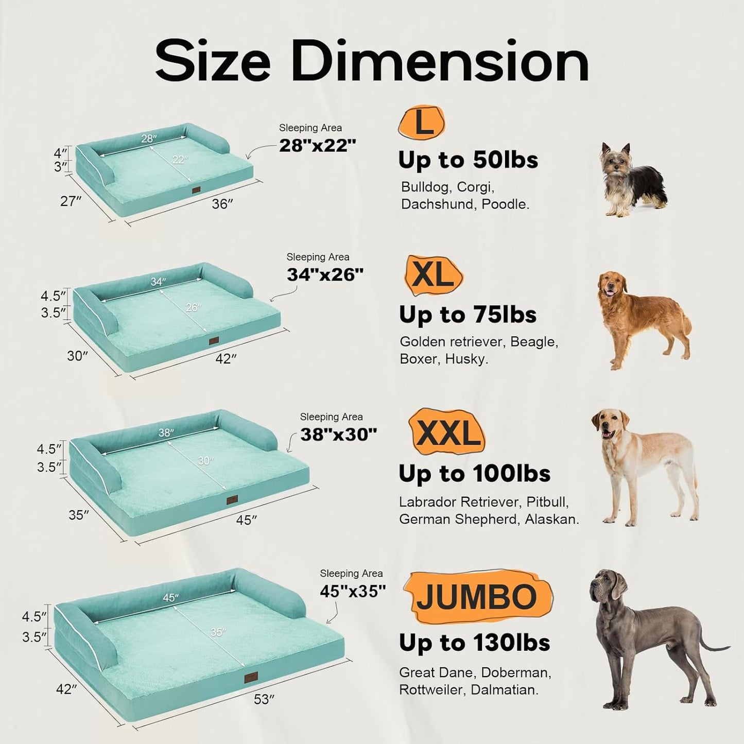 Orthopedic Large Dog Bed Washable: Large Size Dog Beds with Removable Washable Cover, XXLarge Orthopedic Aqua Blue Dog Beds for Big Pet Dogs
