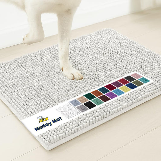 Muddy Mat® AS-SEEN-ON-TV Highly Absorbent Microfiber Door Mat and Pet Rug, Non Slip Thick Washable Area and Bath Mat Soft Chenille for Kitchen Bathroom Bedroom Indoor and Outdoor - White 24" x 96"