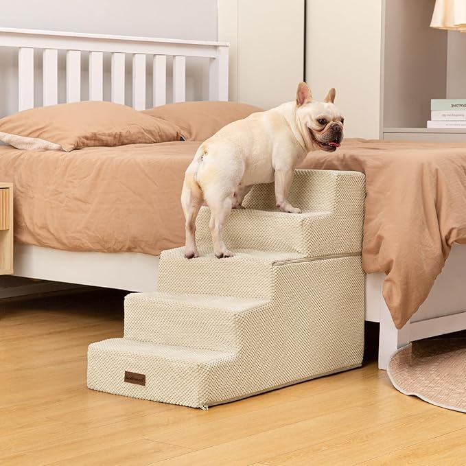 Dog Stairs for High Bed 22.6" H,5-Step Dog Steps for Small Dogs and Cats,Indoor Non-Slip Balanced Pet Stairs are Suitable for Puppy,Older Cat,Beige