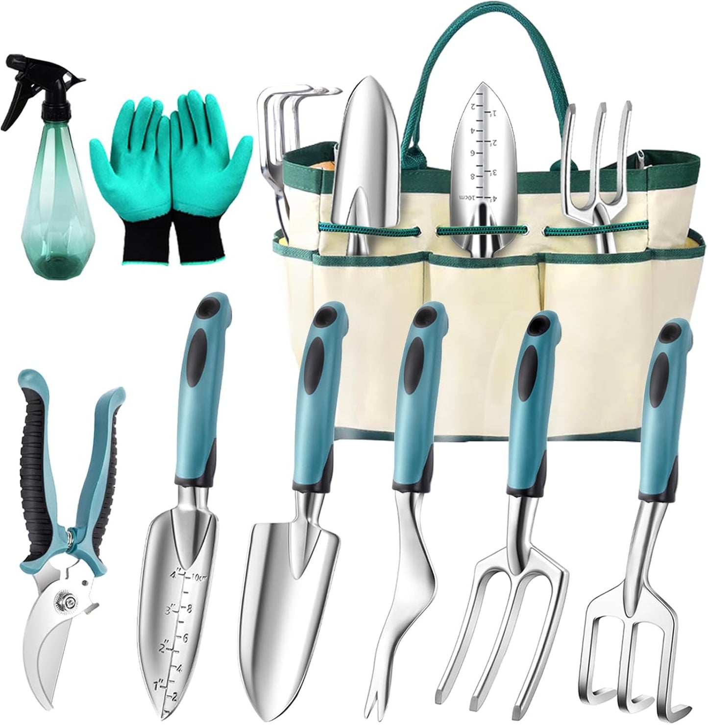 Garden Tool Set 9 PCS, Heavy Duty Gardening Hand Tools for Women, Durability Garden Tool Bag, Rust-Proof Aluminum Gardening Supplies, Ideal Gifts for Women and Men