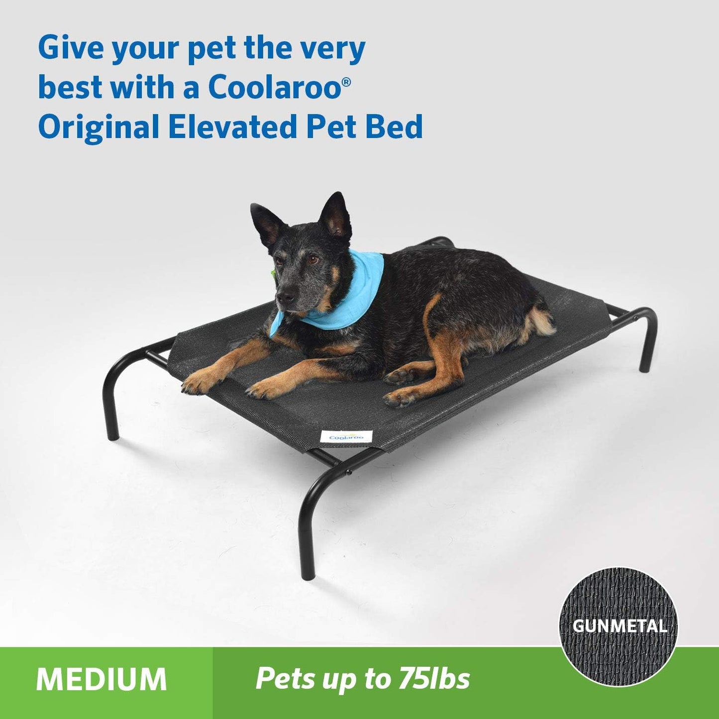Coolaroo Original Elevated Dog Bed - Breathable Off-The-Ground Pet Bed with Cooling Fabric, Joint Relief & Moisture-Resistant Fabric, 100% Recyclable, Easy Clean, Gunmetal, Medium